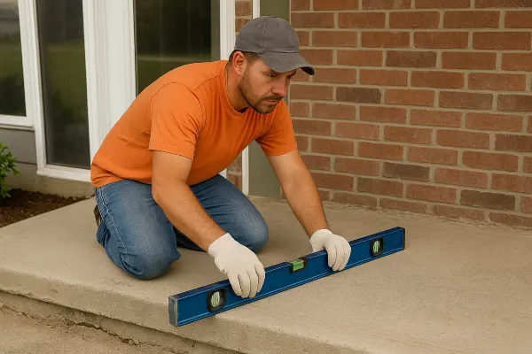 a male worker leveling a concrete slab porch from Concrete Tree Phoenix in Chandler, AZ - Chandler AZ