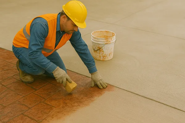a male worker working on a concrete stamped project from Concrete Tree Phoenix in Phoenix, AZ - Commercial Concrete Repairs