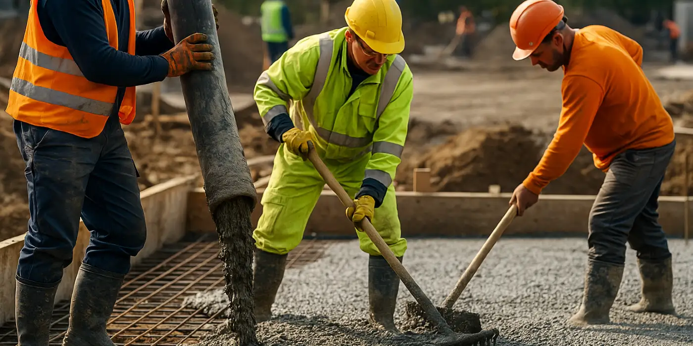3 concrete contractors spreading concrete on the ground from Concrete Tree Phoenix in Phoenix, AZ 
