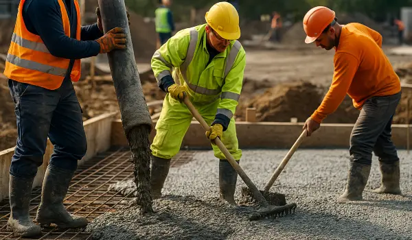 3 concrete contractors spreading concrete on the ground from Concrete Tree Phoenix in Phoenix, AZ 