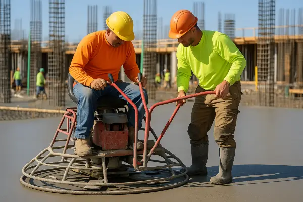 2 men using a machine to finish a concrete slab foundation from Concrete Tree Phoenix in Phoenix, AZ - Concrete sidewalk building