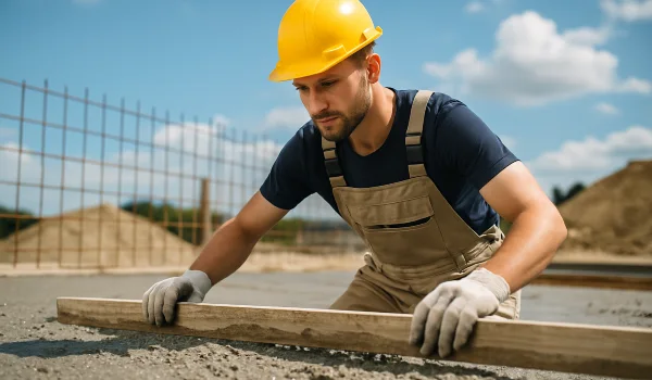 a male concrete worker spreading fresh cement on rebared ground from Concrete Tree Phoenix in Phoenix, AZ - concrete slabs for sheds