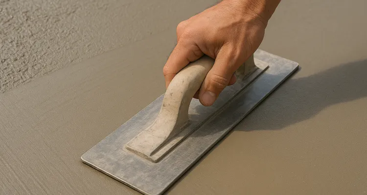 a hand trowel being used on a fresh cement slab to smooth it from Concrete Tree Phoenix in Phoenix, AZ - Concrete Walkway Installation