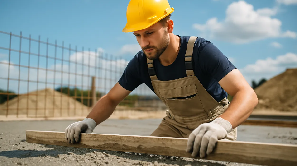 a male concrete worker spreading fresh cement on rebared ground from Concrete Tree Phoenix in Phoenix, AZ - Sidewalk Repair